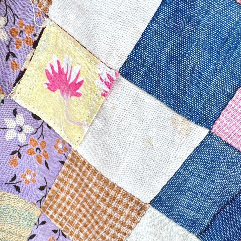 Antique Patchwork Quilt Jumpsuit Sz M Handmade Wide Leg Lined Cottagecore Artsy